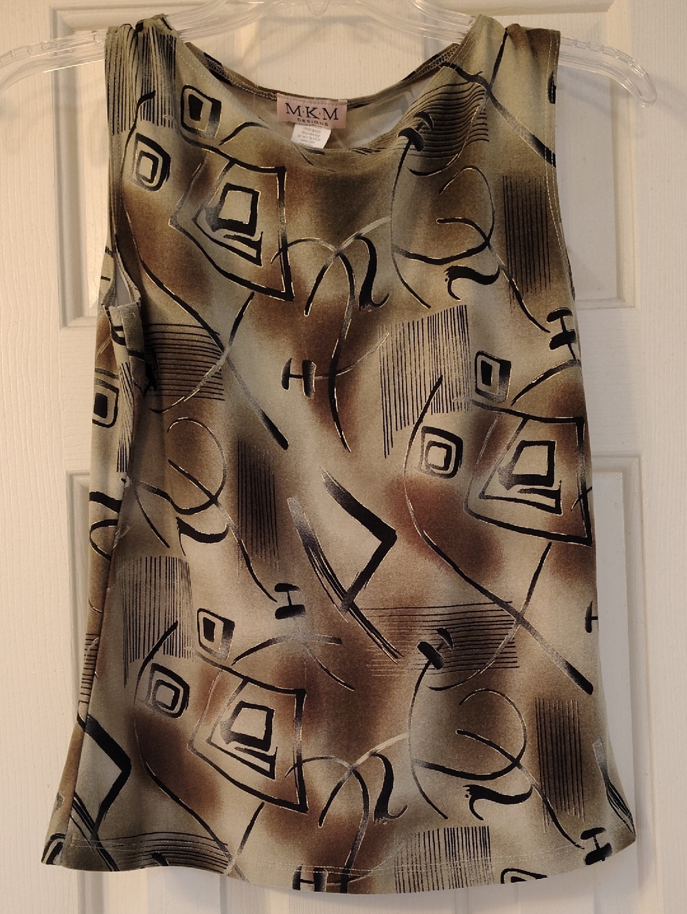 MKM Designs Olive, Taupe, Gold,  and Black Abstract Geometric Tank